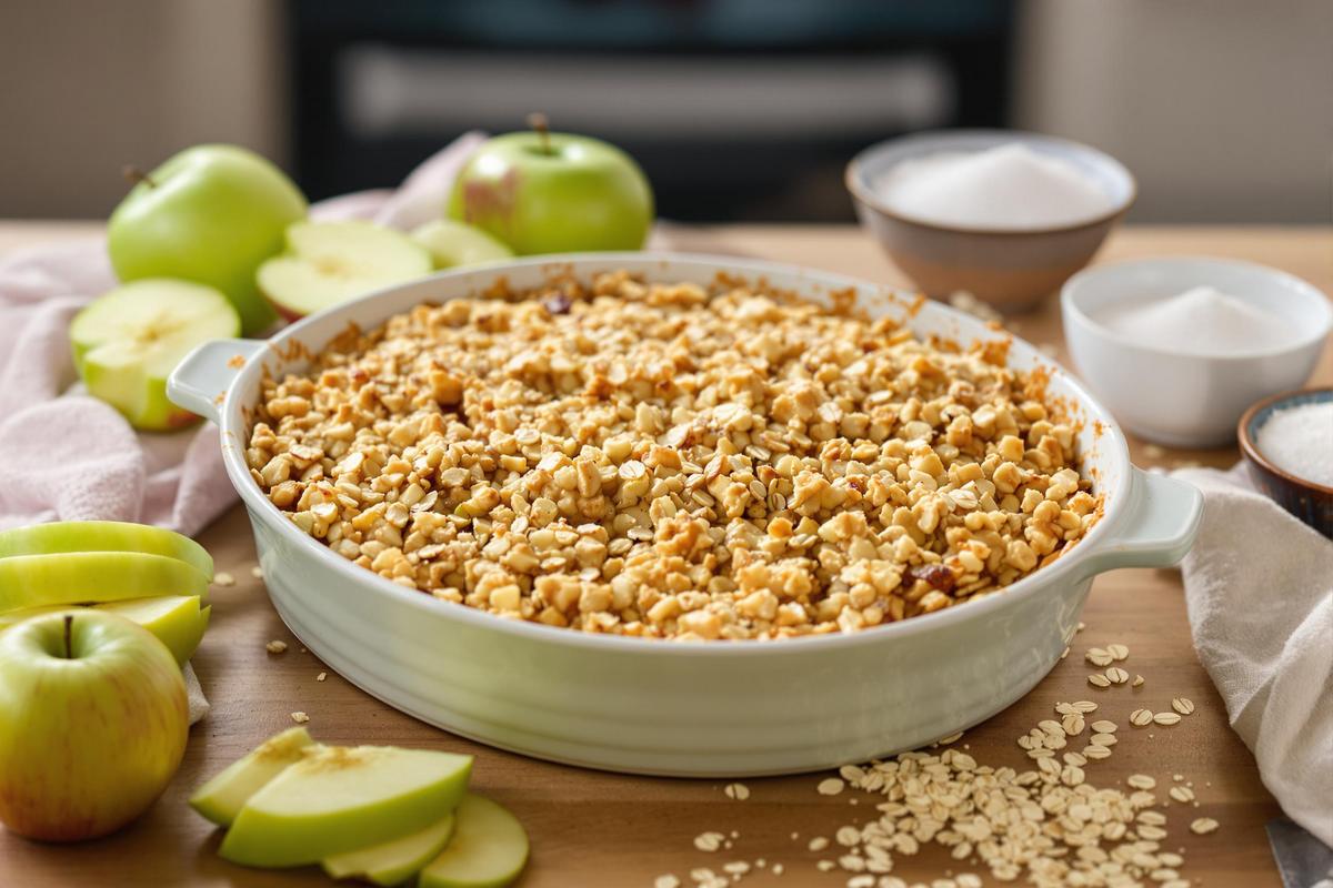 Les ingrédients nécessaires pour un crumble aux pommes facile et leger