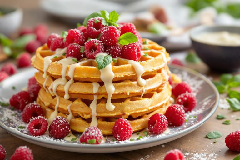 Recette de gaufres au chocolat blanc framboises et basilic