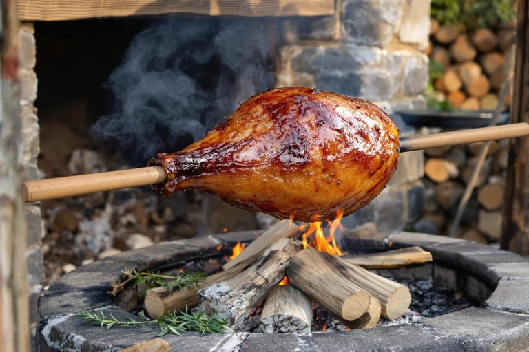 recette jambon à la broche au feu de bois