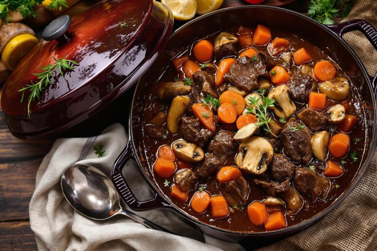 temps de cuisson boeuf bourguignon cocotte en fonte