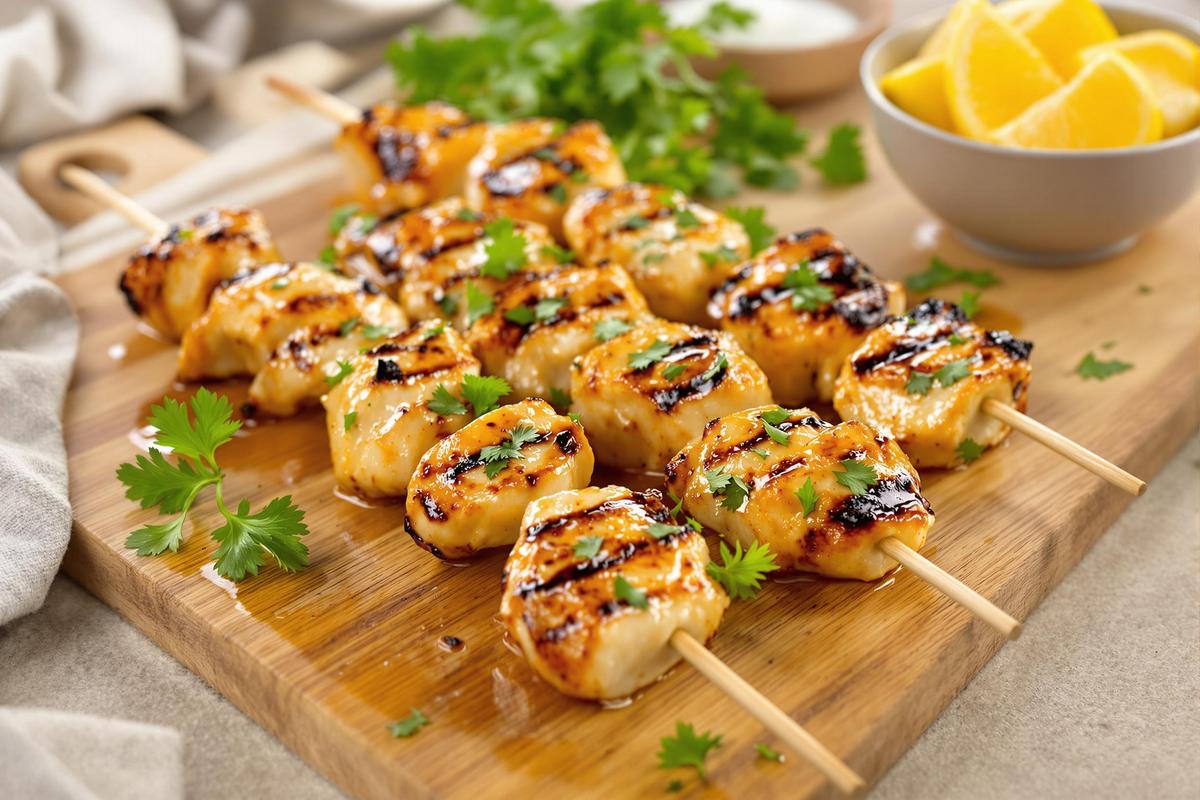 Brochettes de poulet à l'ail et au persil à l'Air fryer - la recette prête en 20 minutes top chrono !