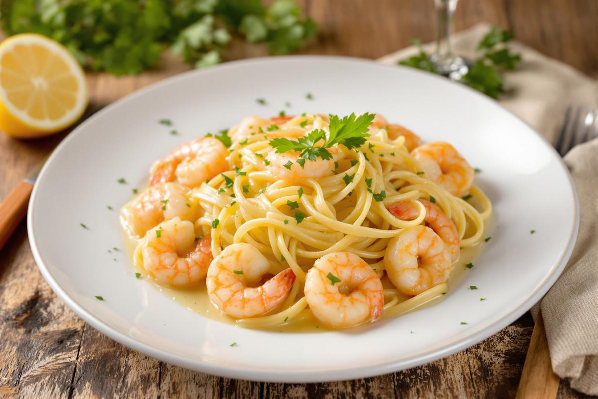 Cette recette de pâtes aux crevettes hyper simple donnera un plat délicieux et facile à préparer