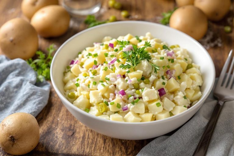 Cette salade de pommes de terre mayonnaise est un grand classique chez nous, elle est gourmande et inratable !