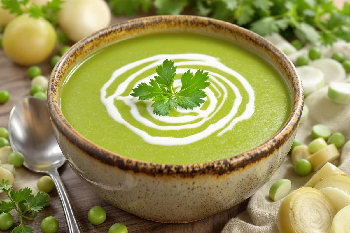 Recette de la soupe aux petits pois et poireaux de Yotam Ottolenghi